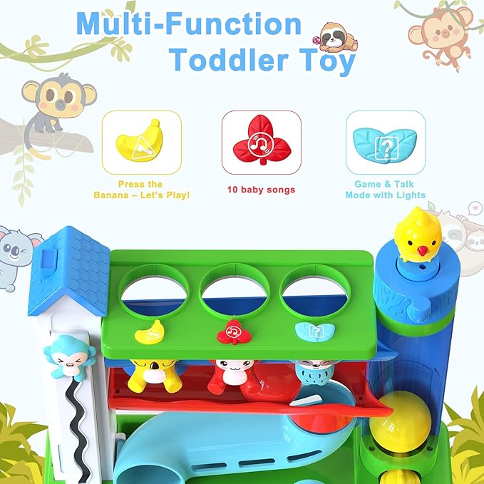VOILBTOY Musical Toy for 1-2 Year Old Boys,Educational Baby Toys 12-18 Months,Ball Drop Toy with English & Spanish,Fine Motor Toys for Toddlers 1-3,Birthday Gift for 1+ Year Old Boy (Blue)