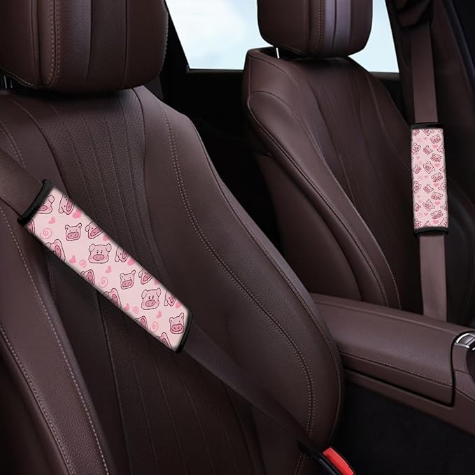 AFPANQZ Cartoon Pigs Seat Belt Cover Pads 2 Packs Comfortable Driving Shoulder Protectors Vehicle Safety Seatbelt Pads Soft Comfort Cushion Car Seats Accessories Backpack Strap Pad Pink