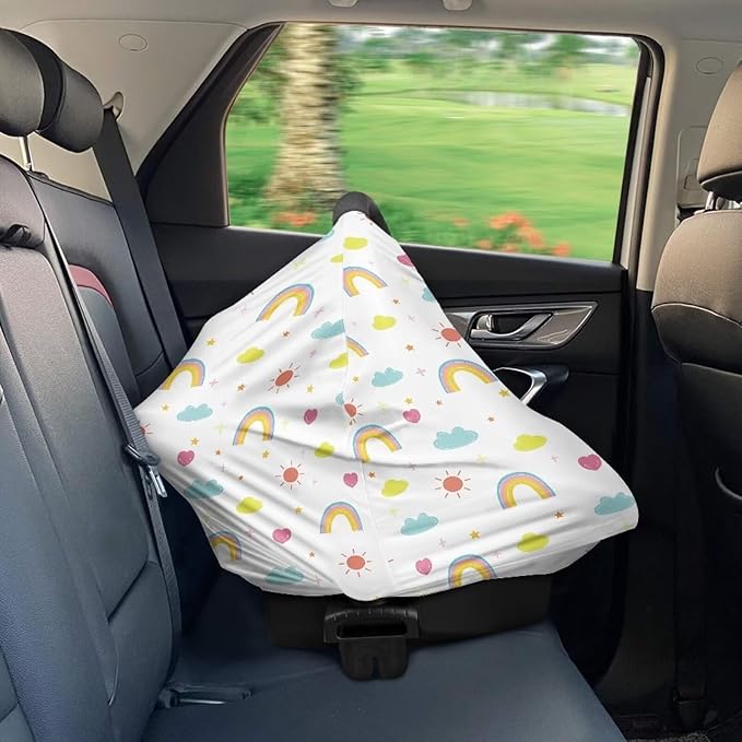Biyejit Rainbow Print Baby Stuff Car Seat Covers Baby Multi-Use Car Seat Canopy Carrier Cover, Breathable Breastfeeding Cover Boys & Girls