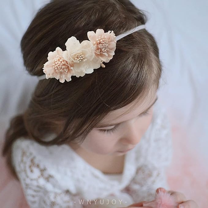 Baby Girl Flower Headbands Set, 3pcs Elastic Nylon Floral Hair Band, Bows Wrap for Infant Newborn Toddler