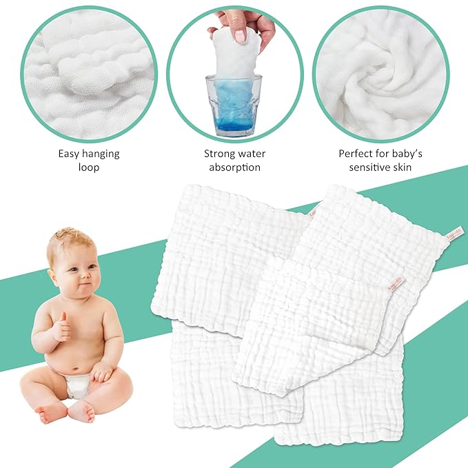 Baby Muslin Washcloths Baby Towels and Washcloths for Face Newborn Essentials Registry Baby Muslin Burp Cloths and Wash Cloths for Sensitive Skin 10 Pack 10x10 Inches
