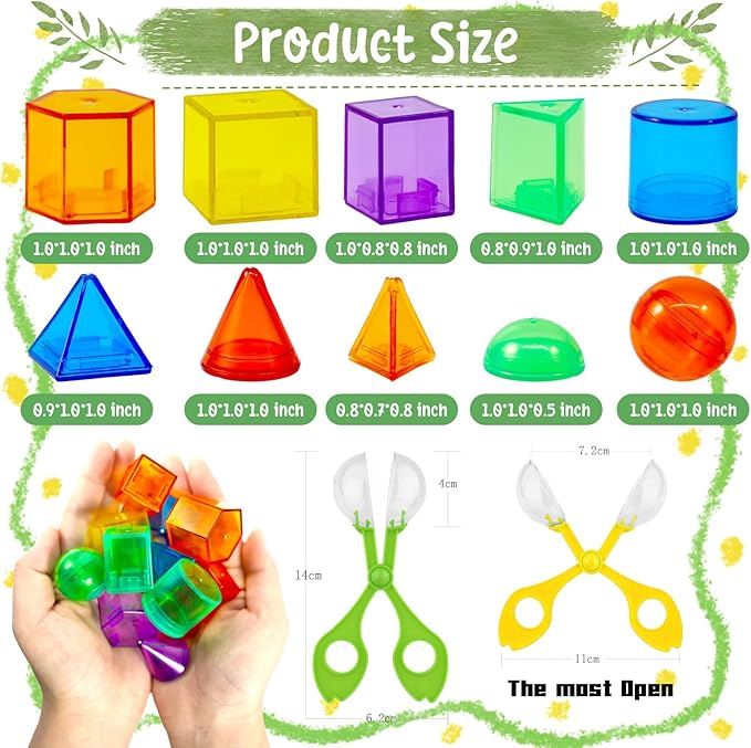 Bbiamsleep 76 Pcs Counting 3D Geometric Solids Colorful Plastic Geometric Shape Light Table Manipulative Counting Sorting Sensory Bin Filler Fine Motor Skills for Light Table Sorting Training