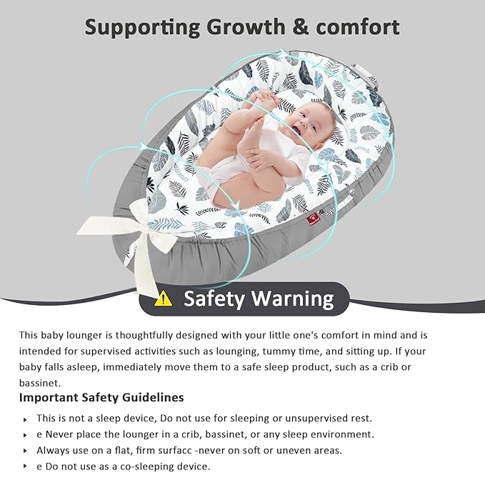Baby Lounger - 100% Cotton Baby Lounger for Newborn with Lounger Cover, Portable Baby Nest for Home and Travel, Waterproof Lining, Newborn Babies Essentials Gifts