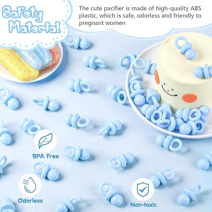 36 PCS Plastic Pacifiers for Baby Shower Game Boy, 1.75 Inch Cute Baby Shower Pacifiers for Decoration DIY, Gender Reveal Table Scatter, Pacifier Hunt Games, Party Favors(Blue)