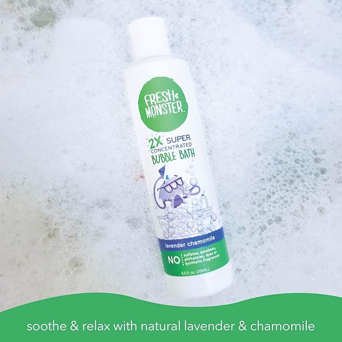 Fresh Monster Kids Foaming Bubble Bath | Hypoallergenic, Natural for Kids & Toddlers | Super Concentrated | Soothing Lavender Scent | Bath Time Essentials