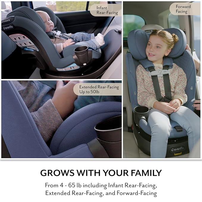 Evenflo Revolve360 Slim 2-in-1 Rotating Car Seat with Green & Gentle Fabric (Flint)
