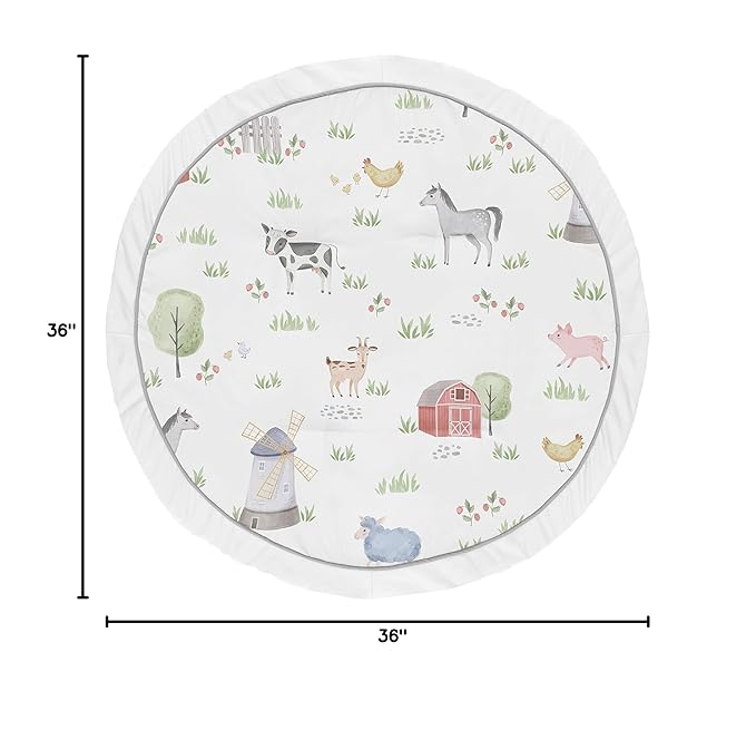 Sweet Jojo Designs Farm Animals Boy Girl Baby Playmat Tummy Time Infant Play Mat - Watercolor Farmhouse Horse Cow Sheep Pig