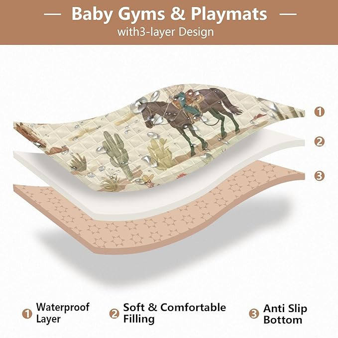 Cactus Cowboys Baby Playmat Washable Playroom Crawling Mat Non-Slip Play Mats for Floor 50x50 Playpen Mat