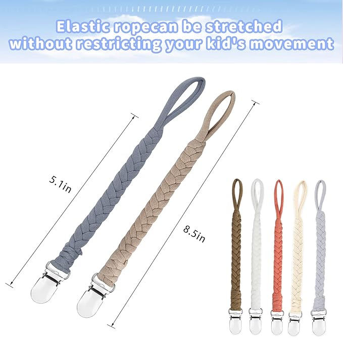 7 Pcs Braided Pacifier Clips for Boys and Girls, Pacifier Holder Baby Binky Clips Handmade Cotton Modern Unisex Pacifier Smoother Clip Fits All Pacifiers for Shower Birthday Gifts