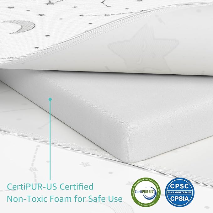 YENING Breathable Pack and Play Mattress Pad 38x26 Waterproof Baby Mattress for Pack N Play Matress Topper Waterproof with Strap
