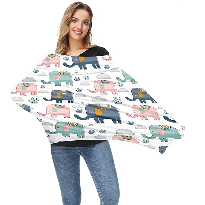 Baby Car Seat Stroller Covers Cute Elephants Nursing Cover Breastfeeding Scarf Soft Breathable Stretchy Coverage Carseat Canopy Cover for Boys and Girls Soft Breathable Multi Use