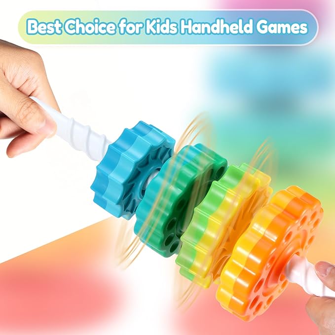 Riuja Baby Spinning Stacking Toys, 1-3 Rainbow Ring Stacker Montessori Toys for Babies, Sensory Toys for Toddlers, Christmas and Birthday Gifts Suitable for Boys and Girls (16 inches)