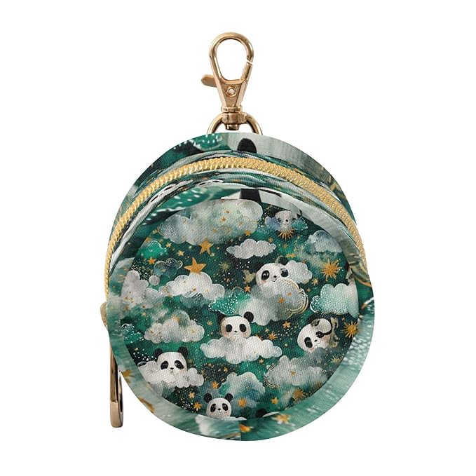Pacifier Holder with Clip Pacifier Case for Diaper Bag Round Baby Pacifier Pouch Box Bag Portable Green Clouds Pandas Stars Sun