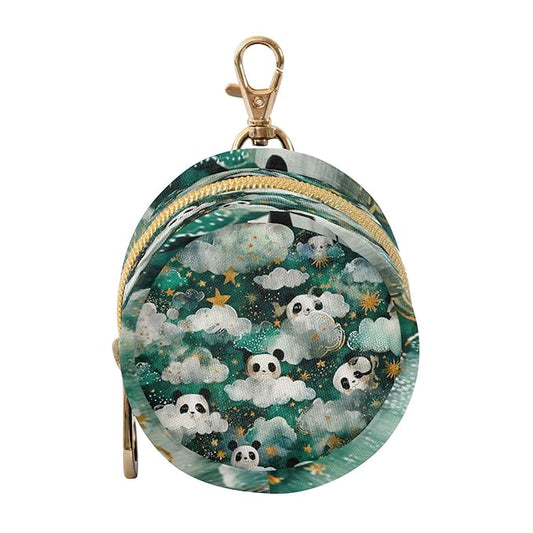 Pacifier Holder with Clip Pacifier Case for Diaper Bag Round Baby Pacifier Pouch Box Bag Portable Green Clouds Pandas Stars Sun