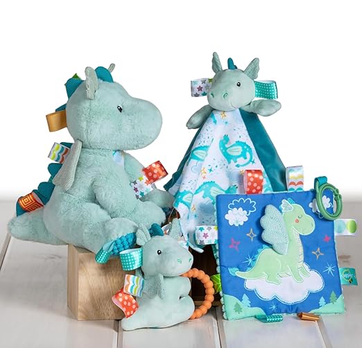 Taggies Crinkle Me Toy with Baby Paper & Squeaker with Sensory Tags, 6.5 x 6.5-inches, Drax Dragon