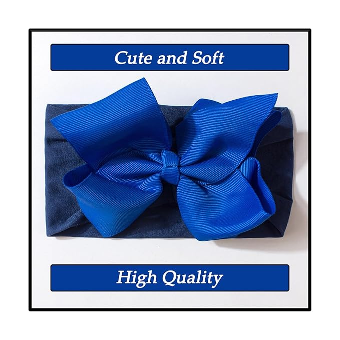 3 Pcs Baby Girls Headband Bows, Soft Nylon Hairbands Cute Big Bow Super Elastic Headband For Baby Girls Newborn Infant Toddlers (Red Blue White, Large)