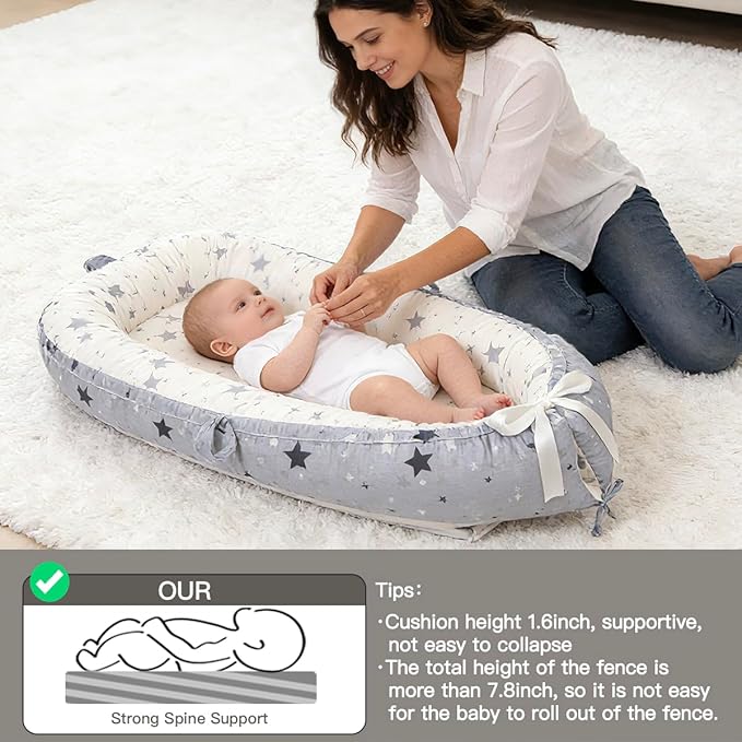 Baby Support Cushion | Organic Cotton Infant Support Cushion| Reversible, Adjustable & Portable Floor Cushion | Soft, Breathable, Washable Cover