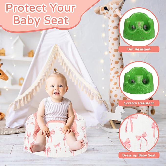 Seat Cover Compatible with Bumbo Seat, Soft and Breathable Baby Floor Seat Cover for Baby Boy & Girl (Cover Only), Pink Bow