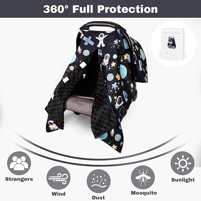 Baby Car Seat Cover, Windproof Carseat Cover for Infant Girls, Infant Warm Carseat Canopy with Double Layer Fabric for Winter, Compatible with Most Baby Car Seat, Space