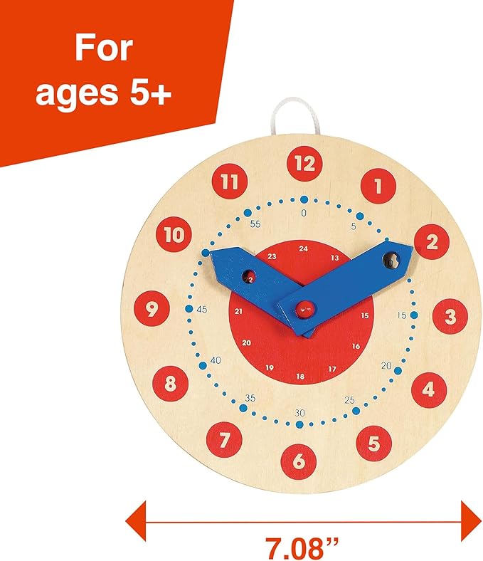 Goki Wooden Learning Clock for Kids - Educational Telling Time Teaching Clock for Toddlers & Kindergarten - Wooden Learning Toys I Toddler Educational Toys I Designed in Germany