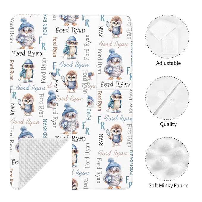 Personalized Baby Car Seat Canopy Minky Owl Baby Blanket Custom Name Baby Car Seat Cover Girls Boys Infant Newborn Carseat Canopy Nursing Cover for Stroller Car Seat Canopies