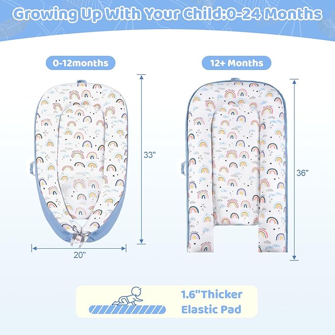 Baby Lounger, Baby Lounger for Newborn 0-24 Months, Premium Soft & Breathable Infant Lounger, Pure Cotton Baby Nest for Boys & Girls, Portable Newborn Lounger for Travel and Home.