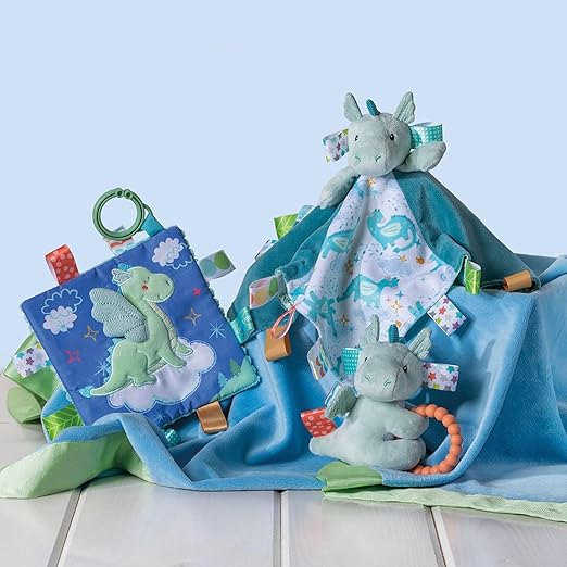 Taggies Crinkle Me Toy with Baby Paper & Squeaker with Sensory Tags, 6.5 x 6.5-inches, Drax Dragon