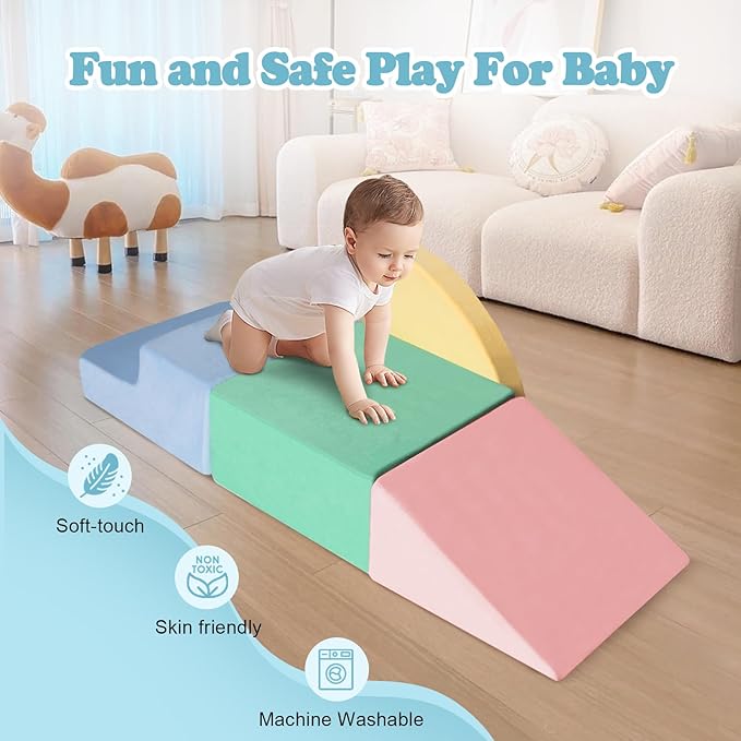 Climbing Toys for Toddlers 1-3, Foam Climb Blocks for Baby，4-Piece Baby Climbing Crawling Toys Soft Foam Blocks Activity Play Set (4-Piece)