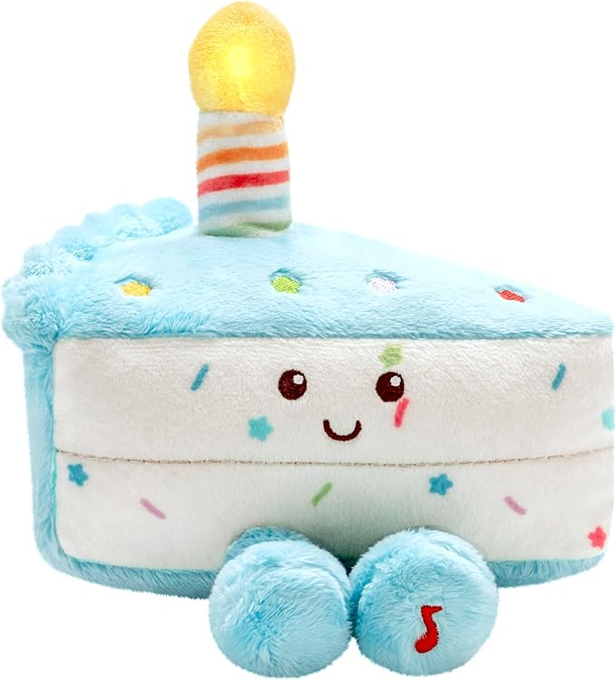 Magic Years Musical Light Up Plush Toy, Happy Birthday Cake Slice, 6 inches, Multicolored