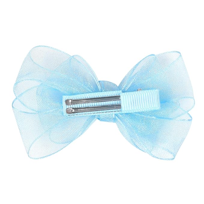 3.5-Inch Organza Hair Bows for Girls - Elegant Sheer Ribbon Alligator Clips for Toddlers, Kids, and Teens - Pack of 2, Sky Blue