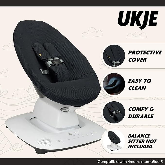 UKJE Protective Swing Cover Compatible with 4moms or MamaRoo 5, Multi-Motion Baby Swing, Baby Swing Liners, Baby Rocker Cover, Easy to Install, Easy to Wash, Handmade in Europe, Black