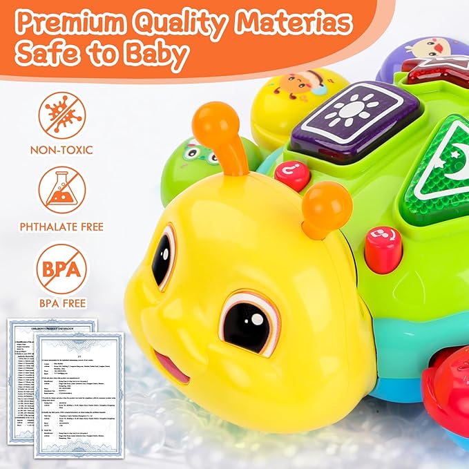 Baby Toys 6-12 Months, Crawling Musical Baby Toy with Obstacle Avoidance, Lights & Music, Interactive Tummy Time Learning Toy with Animal Sounds, English Spanish Developmental Gift for Boys & Girls