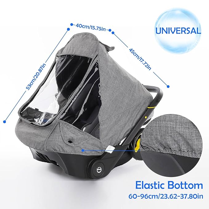 Car Seat Rain Cover,Food Grade EVA,Universal Car Seat Rain,Waterproof, Windproof Protection,Protect from Dust Snow,Rain Cover Features Quick-Access Zipper Door and Side Ventilation(Grey)