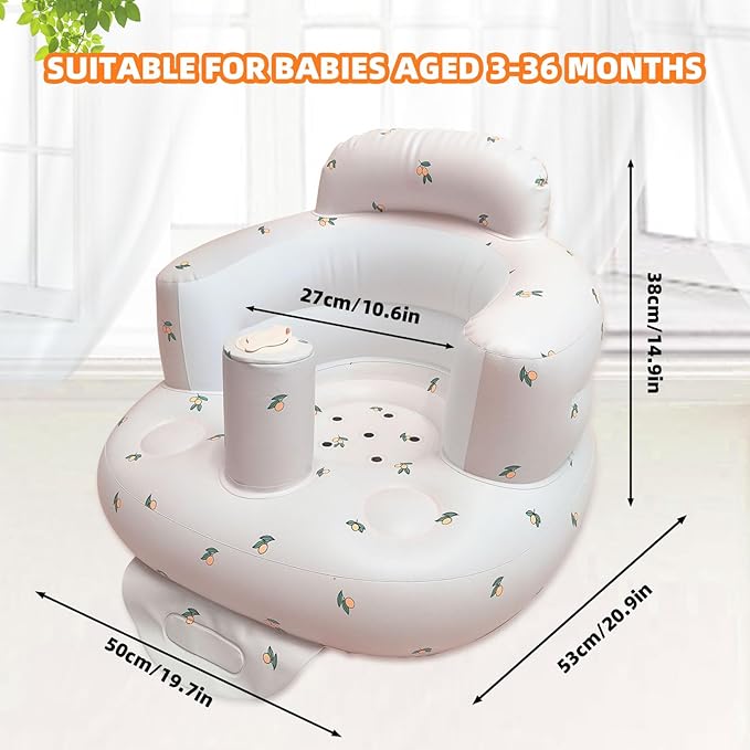 AGITVPS Upgrade Inflatable Baby Seat with Tray for Babies 3-36 Months, Built in Air Pump Bumbo Seat with Tray, Baby Chair Sit Me up Floor Seat for Baby, Learning to Sit&Feeding (Pillar-Olive)