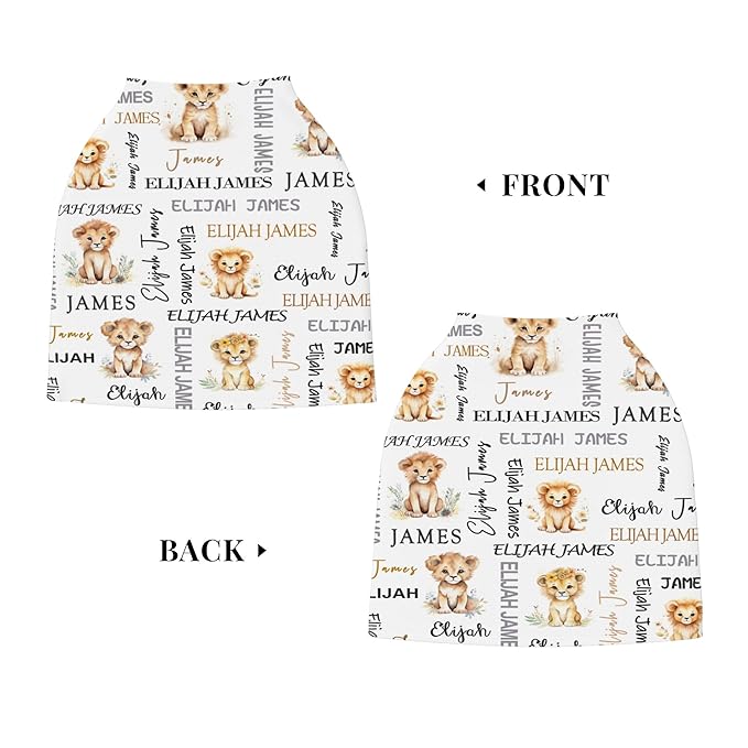 Personalized Baby Car Seat Covers for Babies, Custom Lion Nursing Breastfeeding Carseat Canopy with Name, Infant Stroller Covers for Newborn Girls Boys, Breathable Carseat Cover