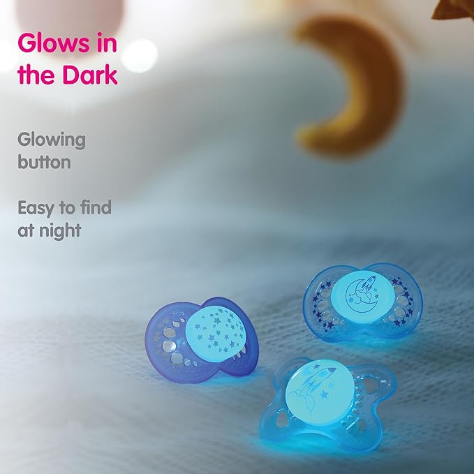 Original + Night 4-Pack, 0-6M Girl Baby Pacifiers (2pk) + Sterilizer Case