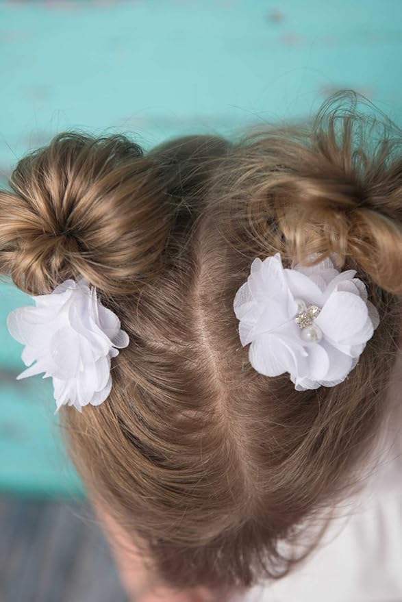 Baby Girls Chiffon Flower Hair Clips with Rhinestones and Pearl,YYCRAFT 40 pcs Party Wedding 2" Hair Accessory for Kids Toddler Infant Girls(20 colors)