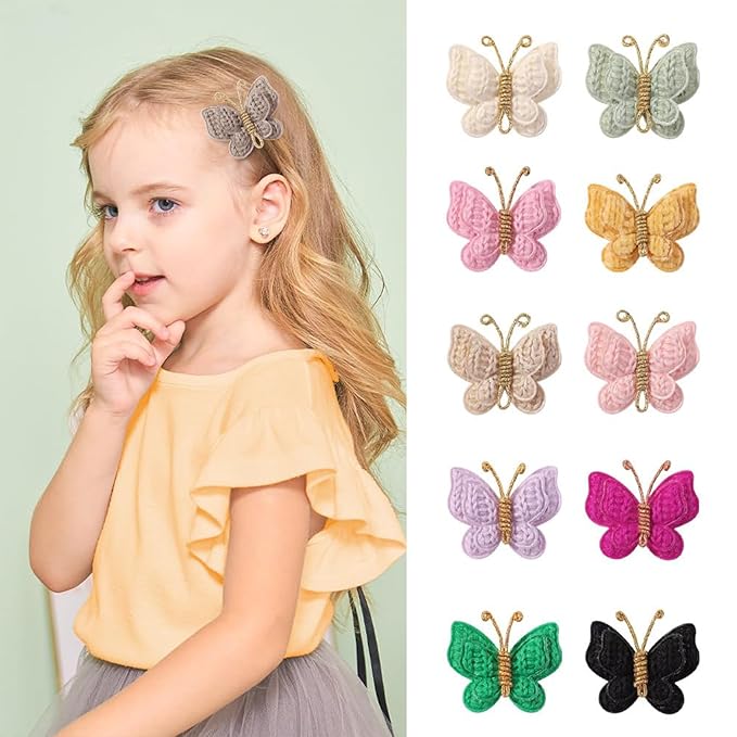 2 Pcs Butterfly Hair Bow Girl, Kid's Cute Hair Clips Barrettes Accessories for Infants Toddlers Baby Kids Fine Hair (Gray Beige)