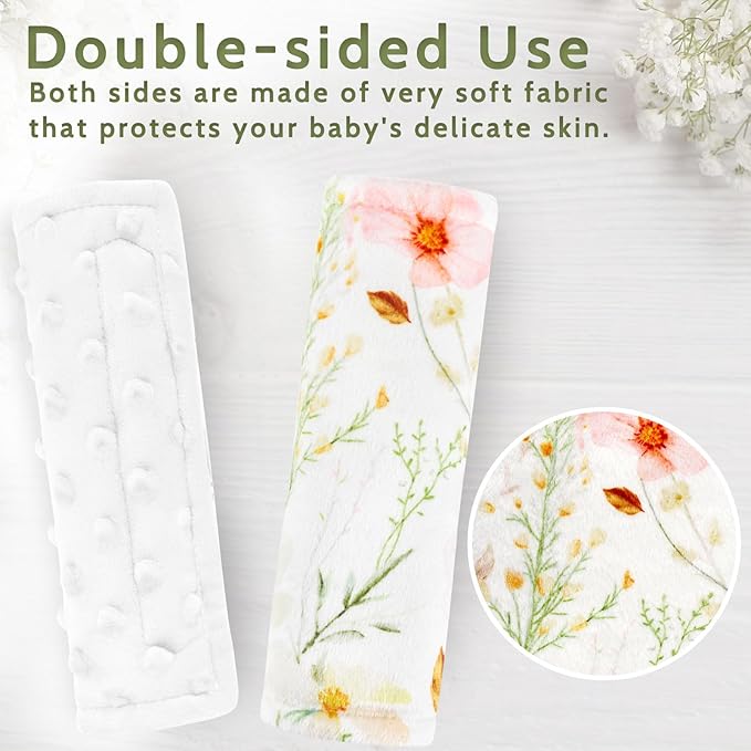 Carseat Strap Covers for Babies, Soft Seatbelt Covers for Kids, Reversible Baby Car Seat Strap Covers, Size: 6.5 x 6.5 inch, for Baby Car Seat, Stroller, Swing, High Chair, Colourful Flowers