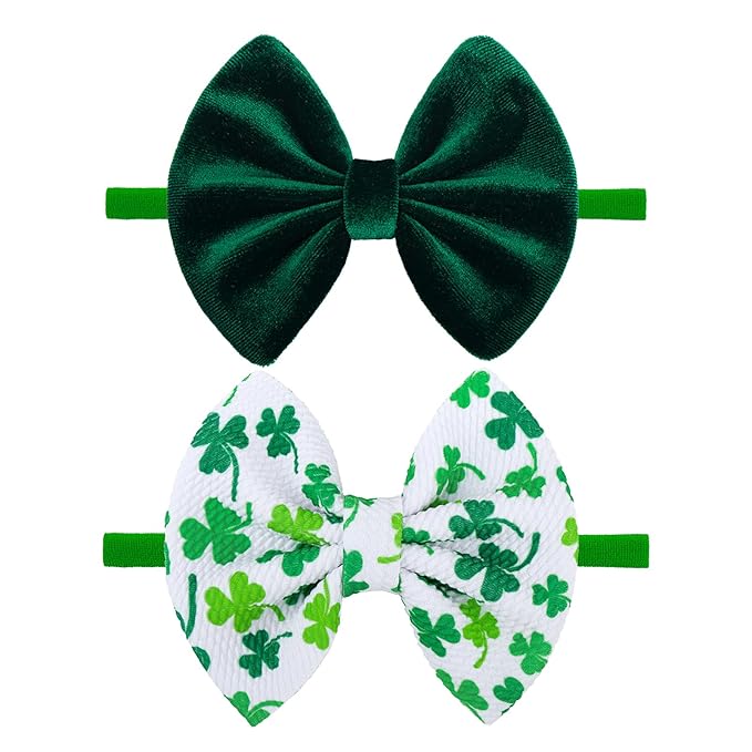 St. Patrick's Baby Headbands Bows Velvet Baby Girl Shamrock Bows Green Leaves Nylon Headbands Newborn Hair Bow Toddler Infant Kids Hair Accessories