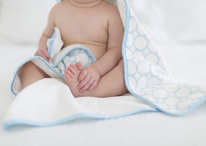 SwaddleDesigns Organic Cotton Terry Velour Hooded Towel for Baby/Toddler, Absorbent with Satin Trim, Absorbent with Satin Trim, Pastel Blue Mod Circles