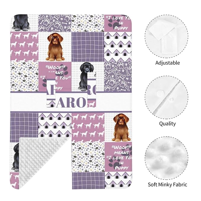 Personalized Minky Car Seat Canopy for Girl Boy, Custom Name Stroller Car Seat Covers Cover for Infant Newborn Shower Gift, Nursing Opening Carseat Cover for Breastfeeding, Dog Purple Theme