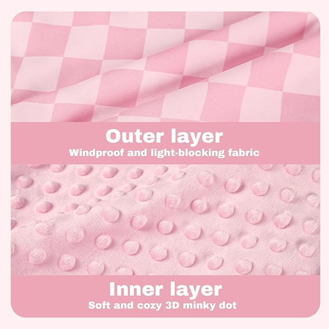 Baby Car Seat Cover, Minky Carseat Cover Baby Girl, Peekaboo Opening Infant Car Seat Cover, Warm Baby Car Seat Canopy for Winter, Pink Checkered