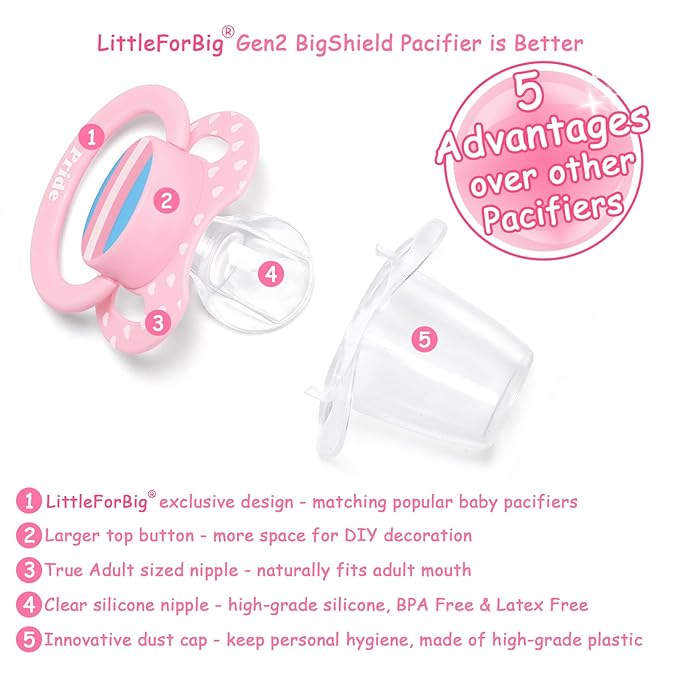 LittleForBig Bigshield Generation-II Adult Sized Printed Pacifier Trans Pride Pattern Pink