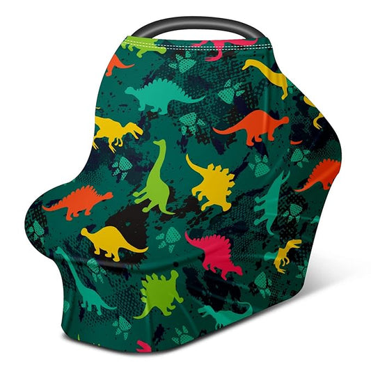Baby Car Seat Stroller Covers Dinosaur Silhouettes Nursing Cover Breastfeeding Scarf Soft Breathable Stretchy Infant Car Canopy Coverage Carseat Cover for Boys and Girls Multi Use