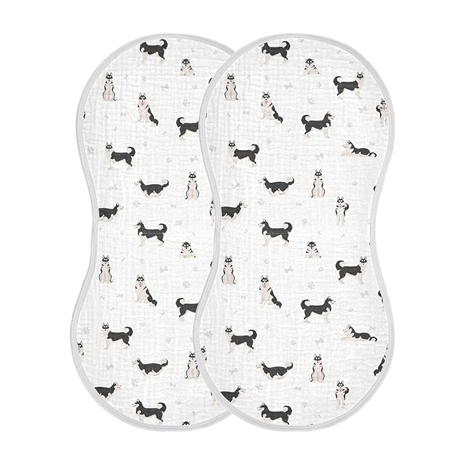 Muslin Baby Burp Cloths, Cute Dogs Siberian Husky Muslin Washcloths Baby Rags Comfy Soft Absorbent in for Newborn Boys and Girls 2 Piece 22 x 11 Inch