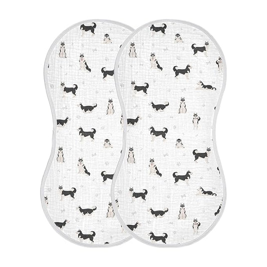 Muslin Baby Burp Cloths, Cute Dogs Siberian Husky Muslin Washcloths Baby Rags Comfy Soft Absorbent in for Newborn Boys and Girls 2 Piece 22 x 11 Inch
