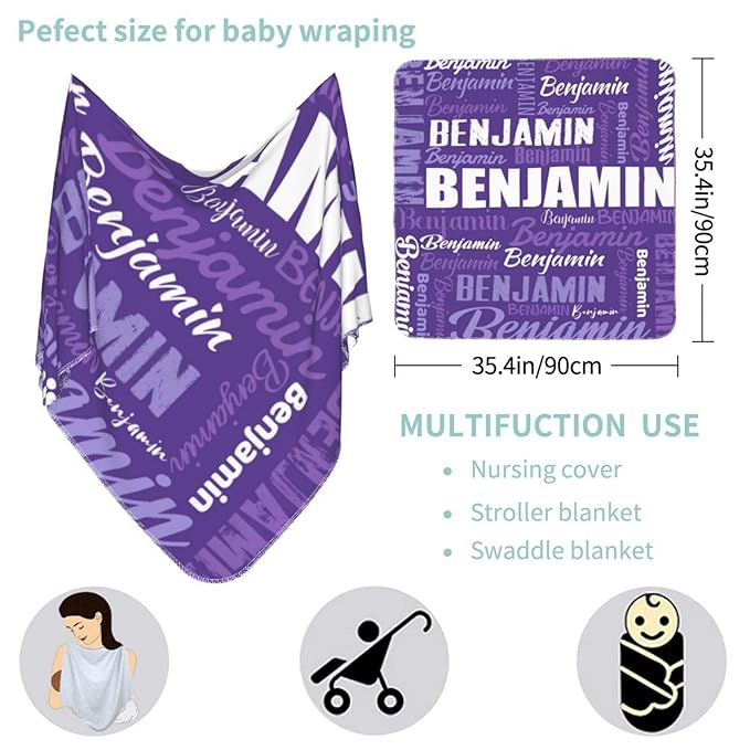 Personalized Baby Car Seat Cover for Boys Girls, Custom Monogram Nursing Covers for Breastfeeding with Name, Infant Stroller Cover, Optional Baby Bib, Baby Swaddle Set for Newborn Infant