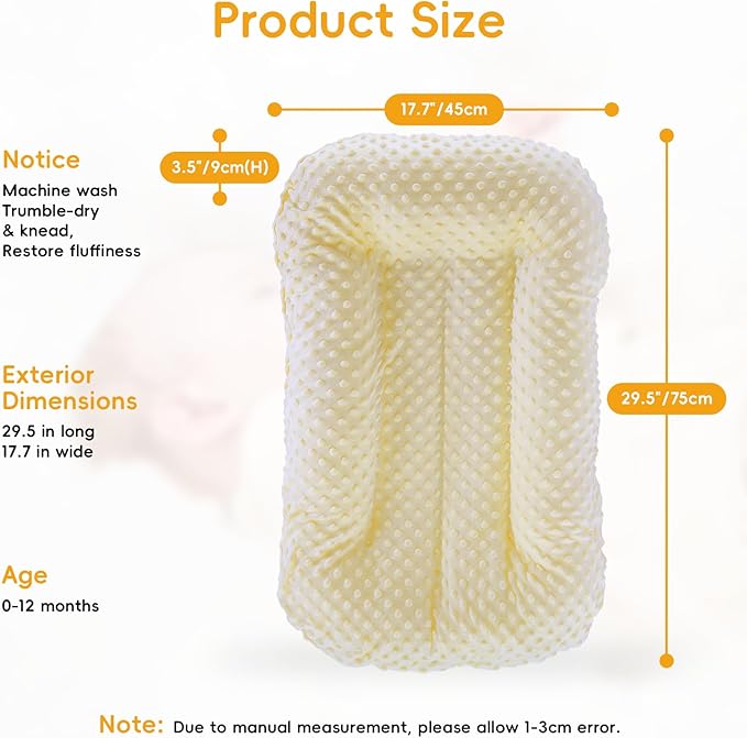 Baby Lounger for Newborn,Baby Play Mat Tummy Time Soft and Breathable Cotton for Playtime & Learnning,Babies Essentials Gifts Home Travel 0-12 Months(Yellow Bean)