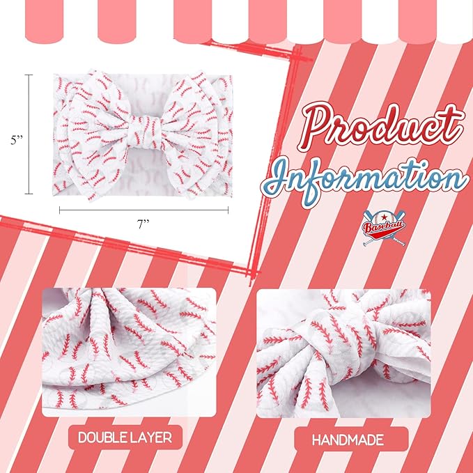 Baseball Baby Bows Headbands Game Day Hair Bow High Stretchy Soft Nylon Headbands Handmade Hairbands with Bows Hair Accessories for Infant White Red